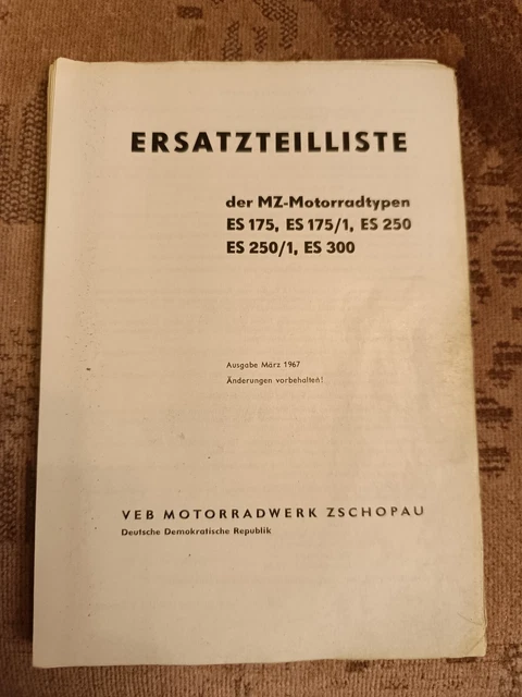Ersatzteilliste MZ ES 175 175/1 250 250/1 ES 300 Ausgabe 1967