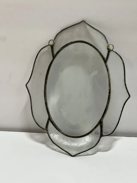 Antique Etched Glass Lead Filled Sun Catcher Clear With White Angel Jesus Figure 2