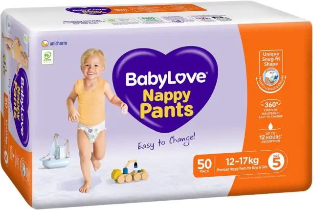 Babylove Nappy Pants Size 5 (12-17Kg) | 100 Pieces (2 X 50 Pack)
