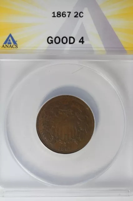 1867  .02  ANACS  G 4     Two-cent piece, 2c, Shield Coin