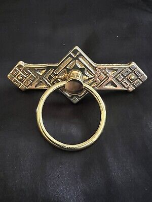 Solid Cast Brass Eastlake Ring Drawer or Door Pull 4”Across w/attaching NailsNOS