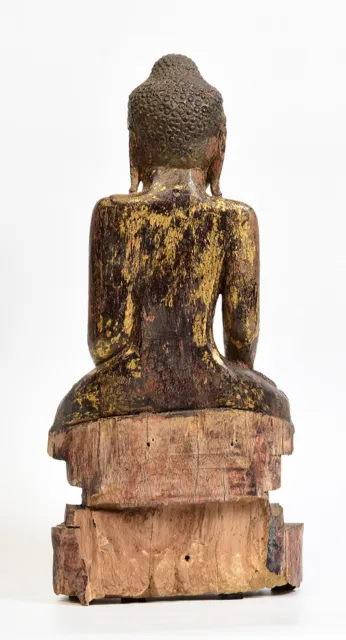 18th Century, Shan, Antique Burmese Wooden Seated Buddha 8