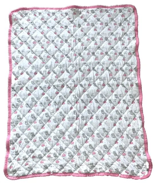 Babe Luxe Baby Blanket Quilt Elephant Mouse white Pink gray pink binding knit
