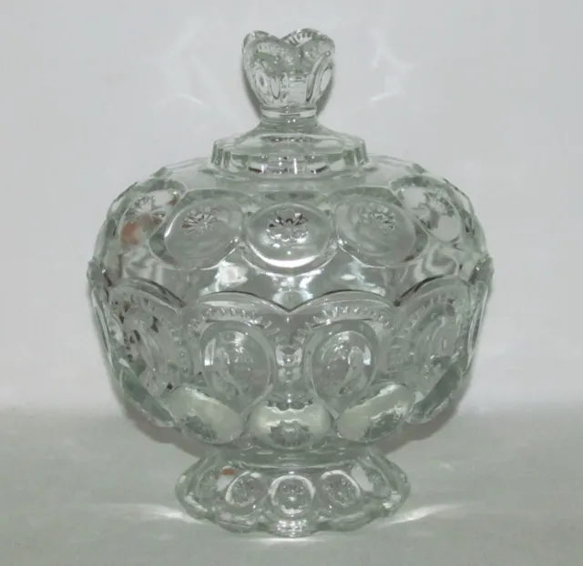 LE Smith Glass MOON AND STAR No.5204 Crystal Low Footed Candy Dish with Cover