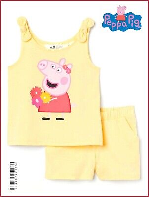 Girls PEPPA PIG Shorts & Top Summer Outfit Yellow Character Set 4-8 Years NEW