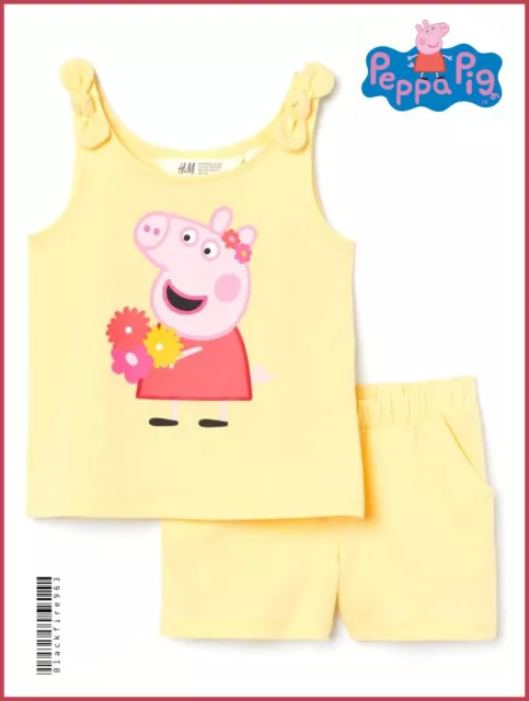 Girls PEPPA PIG Shorts & Top Summer Outfit Yellow Character Set 4-8 Years NEW