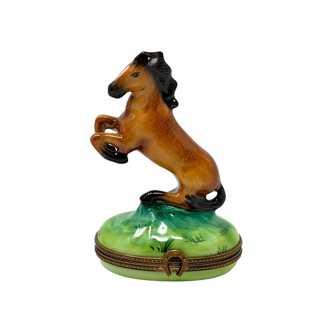 Limoges France Hand Painted Rochard "Rearing Brown Horse" Trinket Box