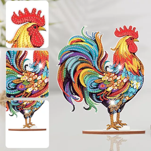 Wooden Rooster 5D DIY Diamond Art Tabletop Decorations Bedroom Table Decoration