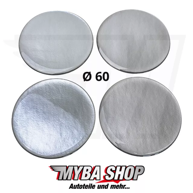 4x Autocollants Silicone pour Cache-Moyeux ∅= 60mm Emblème Sticker Argent