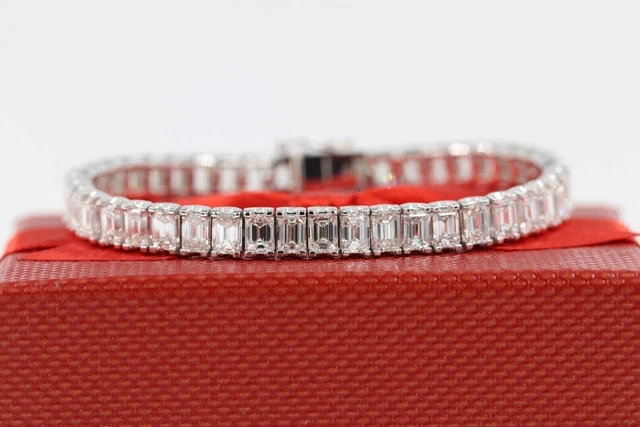 Emerald Cut Lab Created Diamond Women's Tennis Bracelet 14k White Gold Plated