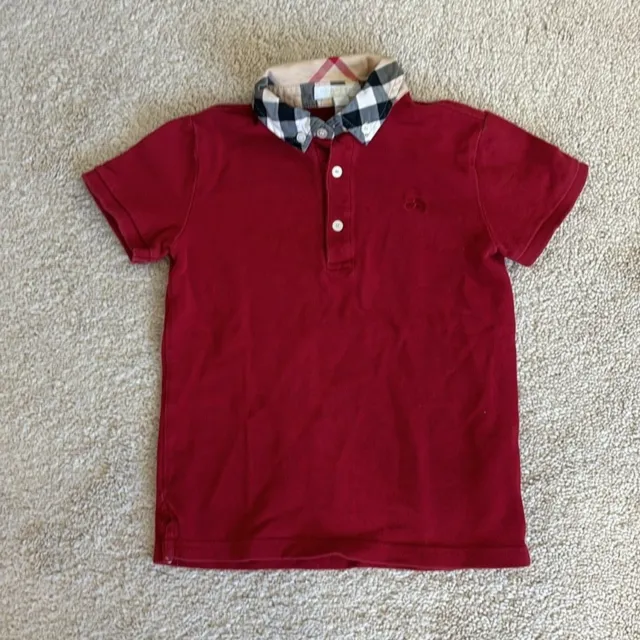Burberry Polo Shirt Kids 8T Plaid Top Red Short Sleeve Button Embroidered Horse