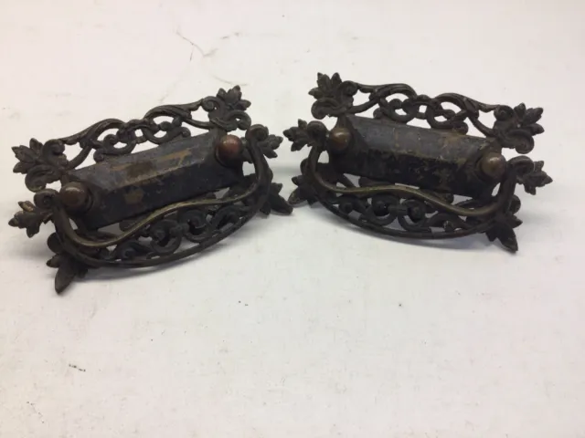 Antique Pair Of Large Cast Brass Victorian Drawer Pulls
