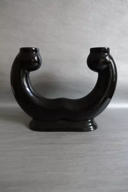 Pied de lampe en céramique de Vallauris émaillée noire Moderniste