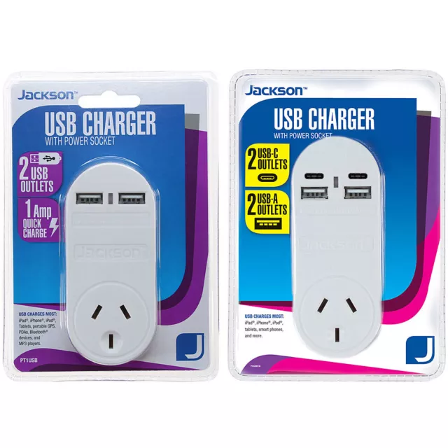 Jackson USB Wall Charger / Adapter with 1x AC outlet, USB and USB-C, fast charge