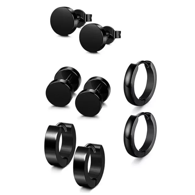 4Pcs Aretes Pendiente Set Para Hombre Negro Acero Inoxidable Piercing Mujeres#