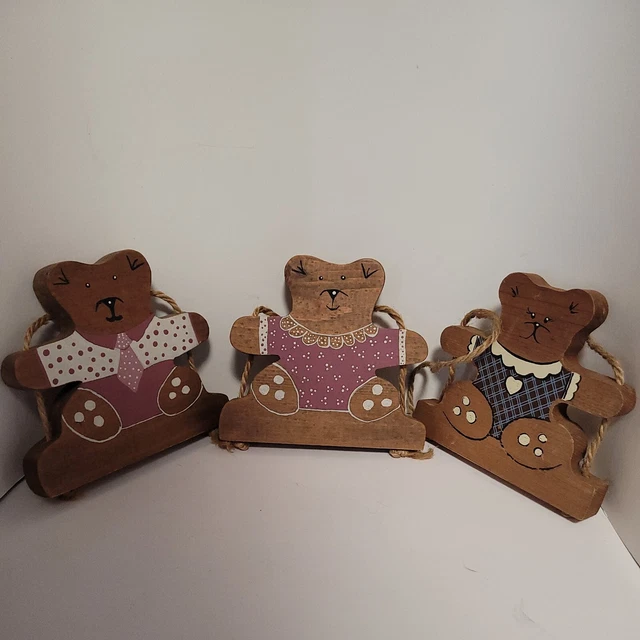 Vintage Wooden Swinging Teddy Bear Decor