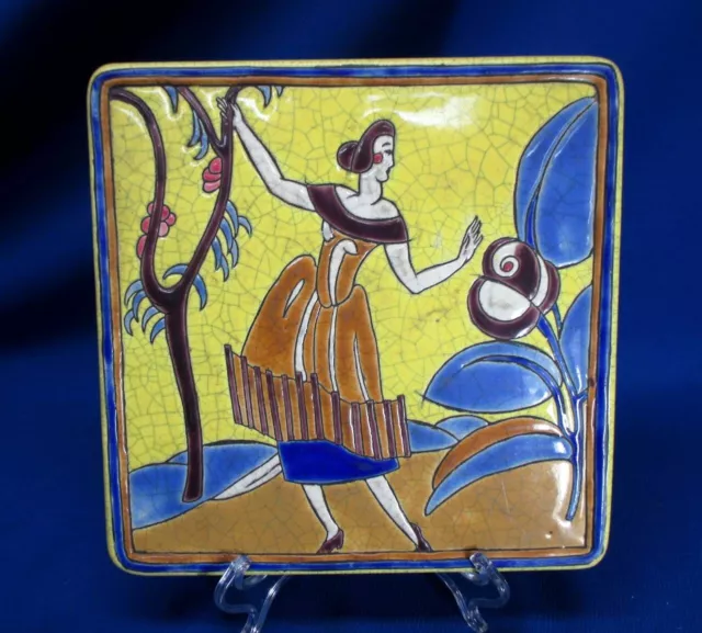 Longwy Pottery France  8.25"Square Art Noveau / Deco Trivet Tile