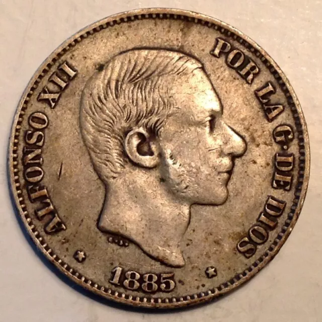 ~1885 Philippines Alfonso XII Silver  50 Centimos 1/2 Peso