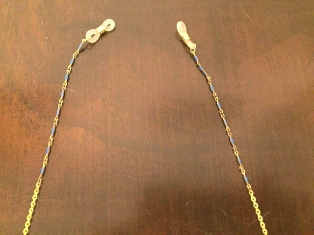Cadena De Seguridad Nueva Y Nunca Usada Para Gafas Belleza Tono Dorado Esmalte Azul Cielo