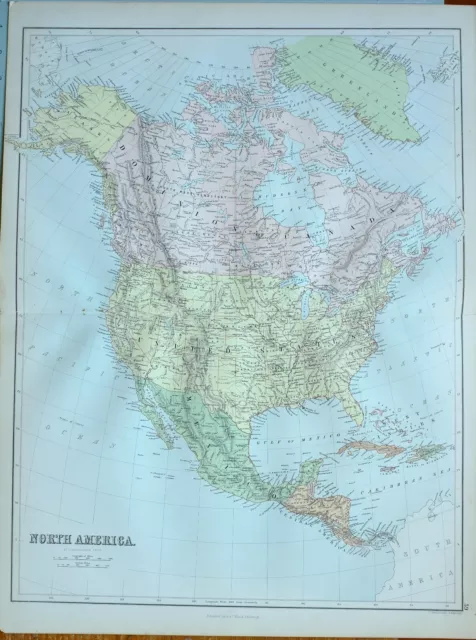 1882 Antique Map North America Mexico United States Dominion Of Canada Alaska