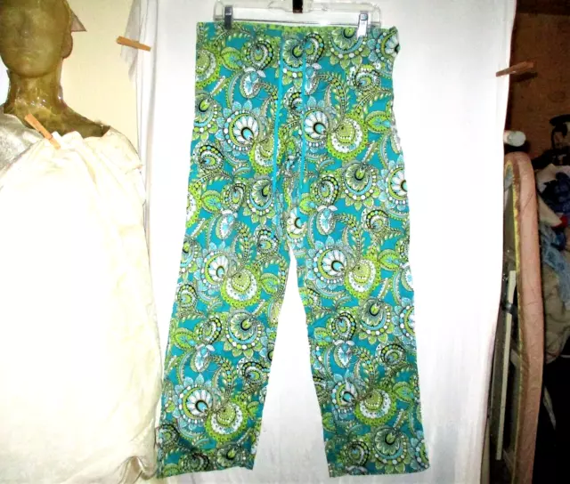 Vera Bradley Cotton Pajama Lounge Pants Peacock L Blue Green Drawstring