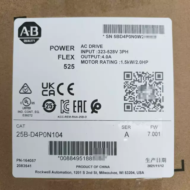 NEW Allen-Bradley 25B-D4P0N104 PowerFlex 525 AC Drive AB 25BD4P0N104 480V 2.0HP