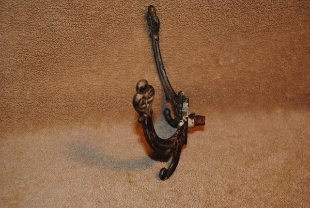 Vintage Antique Cast Iron Double Coat or Hat Hook for Coat Tree Hall Tree 3