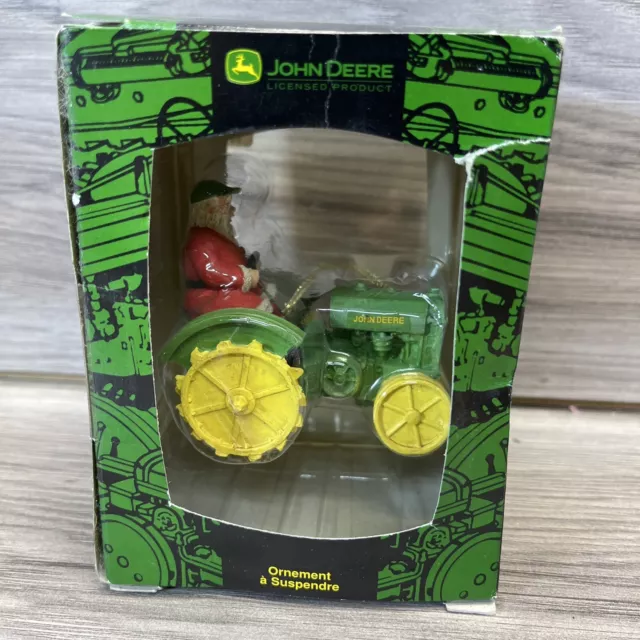 JOHN DEERE Holiday Christmas Santa on Tractor Ornament Original Box NEW