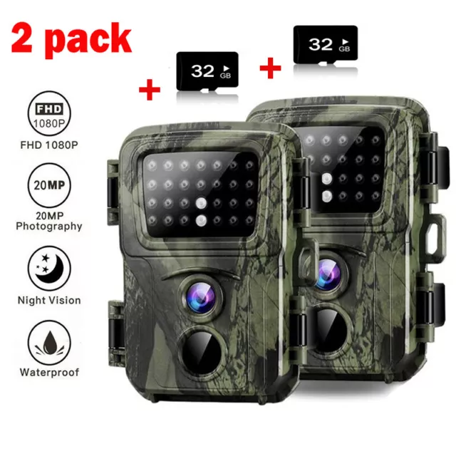 2 Pack 20MP Hunting Game Trail Camera 1080P Wildlife Outdoor Cam Night Vision