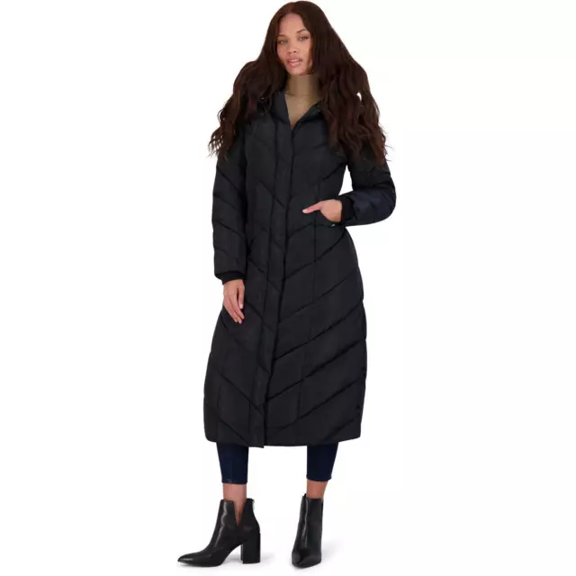 STEVE MADDEN WOMENS Black Fleece Lined Quilted Long Coat Outerwear L ...