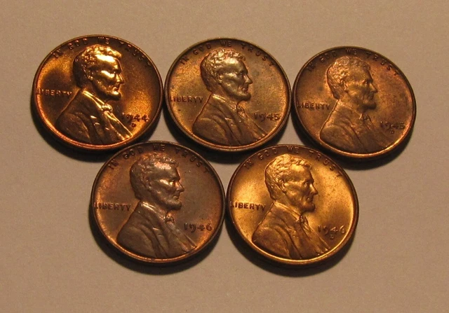 1944 D 1945 1945 D 1946 1946 D Lincoln Cent Penny - AU+/BU Condition - 33SA