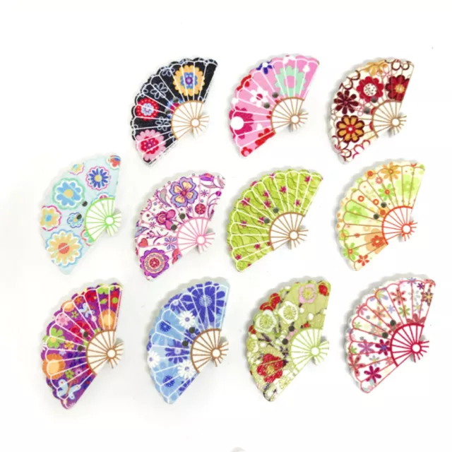 50 Pcs Fan Shape Sewing Buttons Wooden for Knitting Braid Accessories