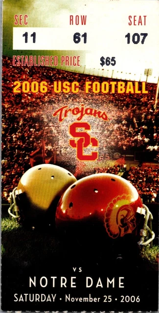 Vintage USC Trojans Notre Dame Football Ticket Stub 11/25/2006