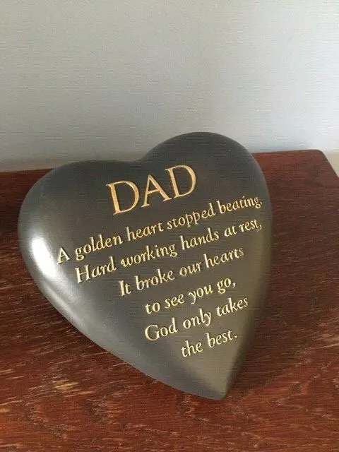 Dad - Dark Grey Heart Shaped Graveside Memorial Ornament Plaque Tribute