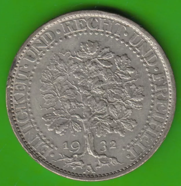 Münze Silber Mark 5 Reichsmark 1932 A Eichbaum besser als sehr schön nswleipzig
