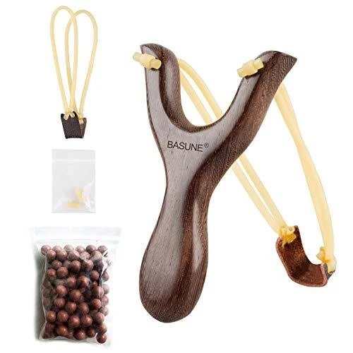 BASUNE Solid Wooden Slingshot Toys with Classic Construction Hunting Slingshot f