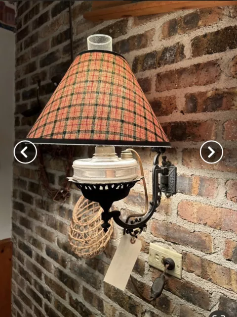 Cast-Iron Swing Arm Wall Bracket Hanging Victorian-Style Oil Lamp Wired Plugs In