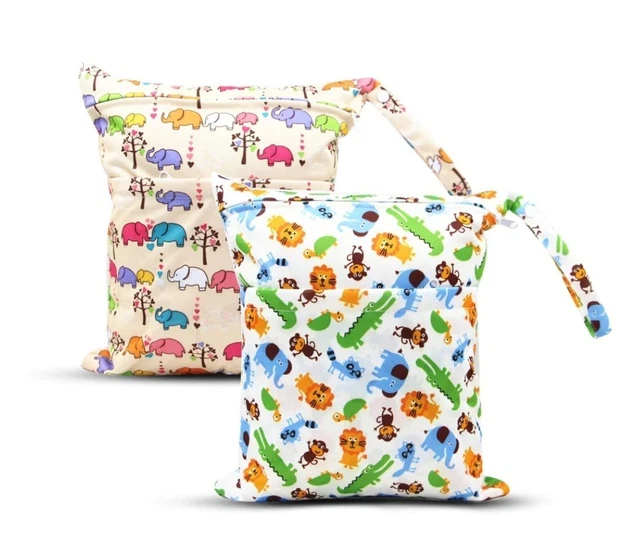 2 Pack Wet Bag, Waterproof Baby Diaper Bag with Handle for Clothes, Toiletries