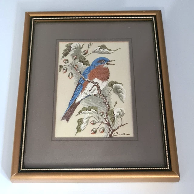 Eine Bargeld Miniatur gewebte Seide Porträt Bild gerahmt Details eine Blaubird