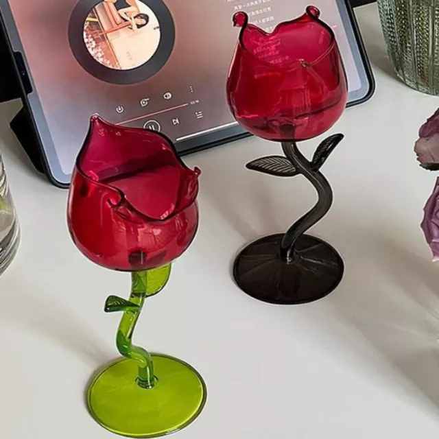 Red Rose Wine Glass Rolled Cup-rimmed Wine Cup Rose Goblet  Art Crafts