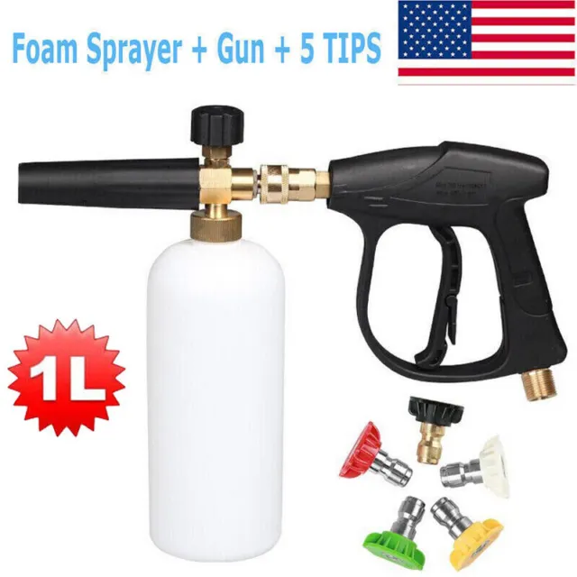 1/4"Snow Foam Pressure Washer Gun Car Wash Soap Lance Cannon Spray Jet Bottle