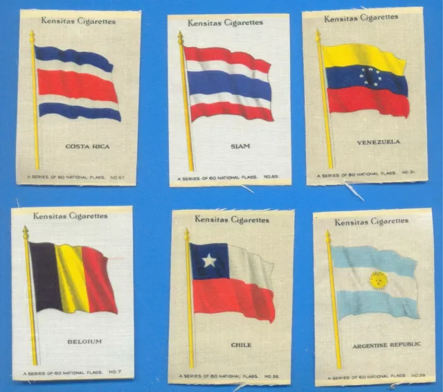 KENSITAS CIGARETTES.NATIONAL FLAGS.10 SILK CIGARETTE CARDS SIZE 5 x 7.5cms