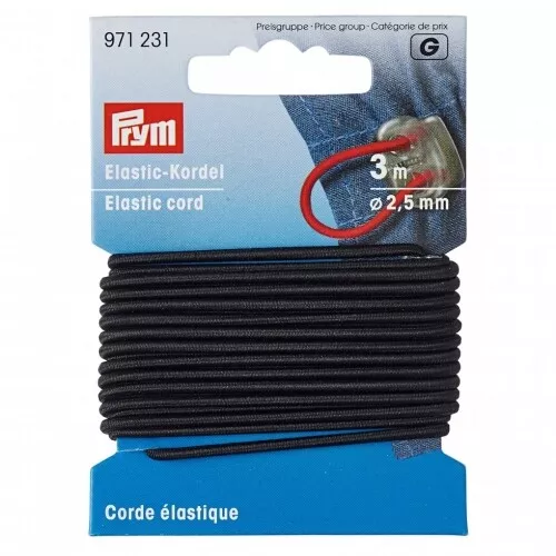Prym 2.5mm Round Elastic Cord Black - per pack