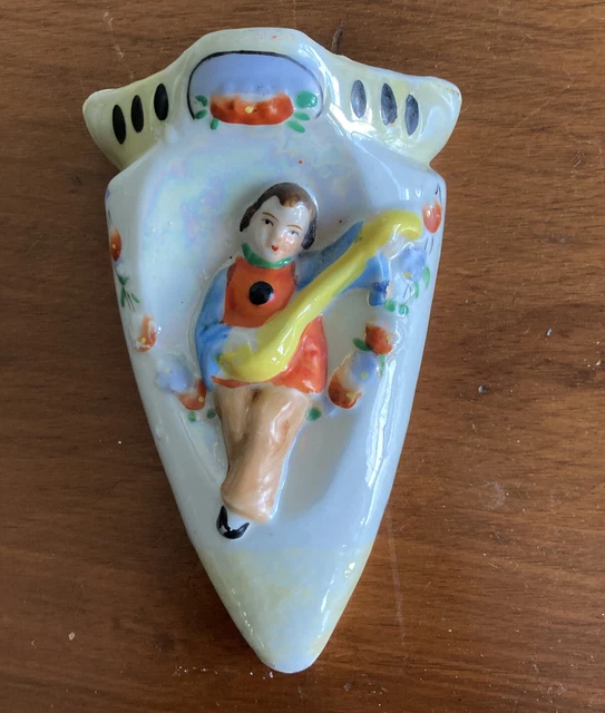 VINTAGE MADE IN Japan Ceramic Girl Playing String Instrument Wall