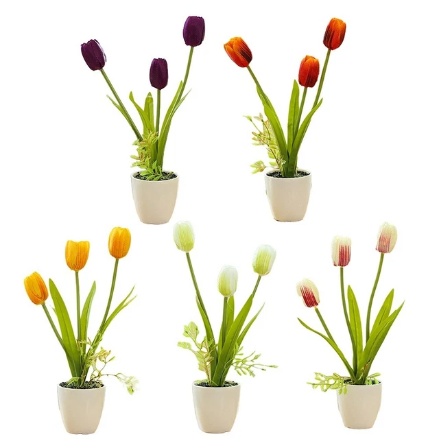 Enova Floral Tulipani bianchi con vaso, 20 fiori artificiali con