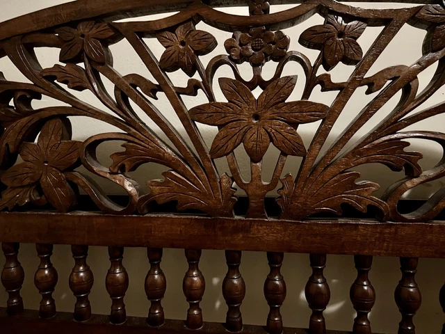 Vintage 6' four Posters Mahogany Canopy bed with hand floral curved HB Vintage 6' four Posters Mahogany Canopy bed with hand floral curved HB
