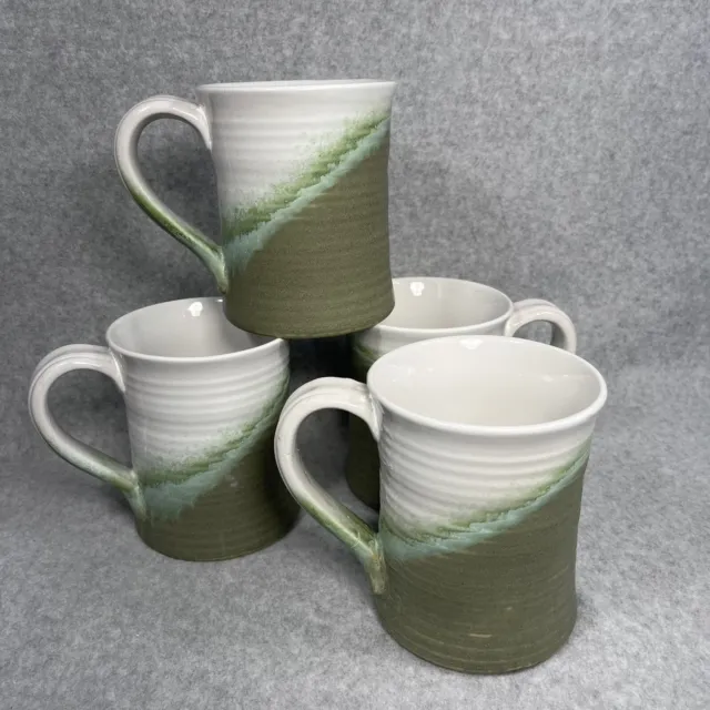 Oh Gussie! Paw Paw Cup Mug Pottery Sage Green & Winter White Lot Of 4 Oversized
