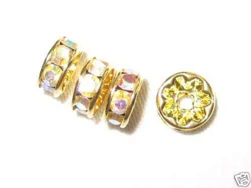 60 Swarovski Rondelle Spacer Beads 4mm Gold/Crystal AB