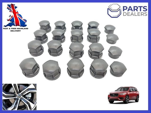 GENUINE VOLVO XC90 XC60 V90 19mm WHEEL NUT BOLT COVERS CAPS DARK GREY ...