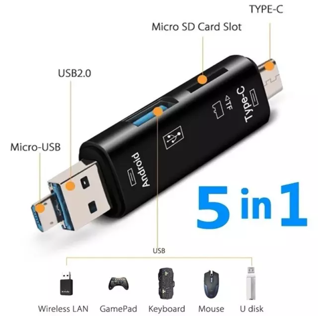 5 in 1 Multifunction Usb 2.0 Type C/Usb /Micro Usb/Tf/SD Memory Card Reader OTG*